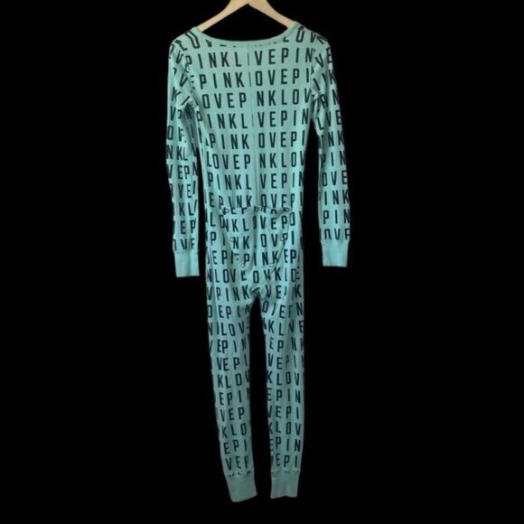 Victoria's Secret PINK Aqua/Black Waffle Knit Love Pink Onesie Sz XS - Picture 4 of 9